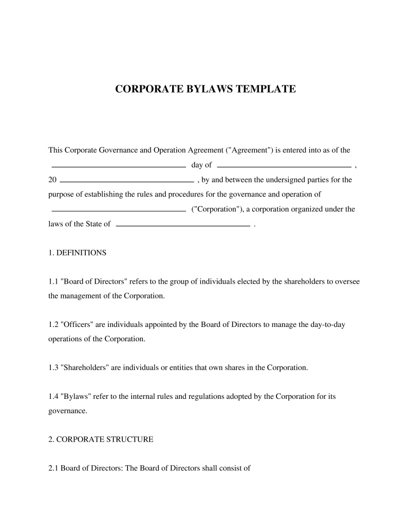 Corporate Bylaws Template