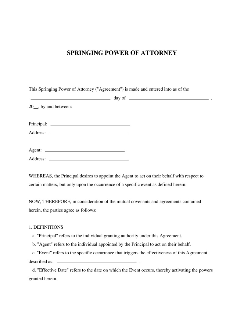Springing Power of Attorney