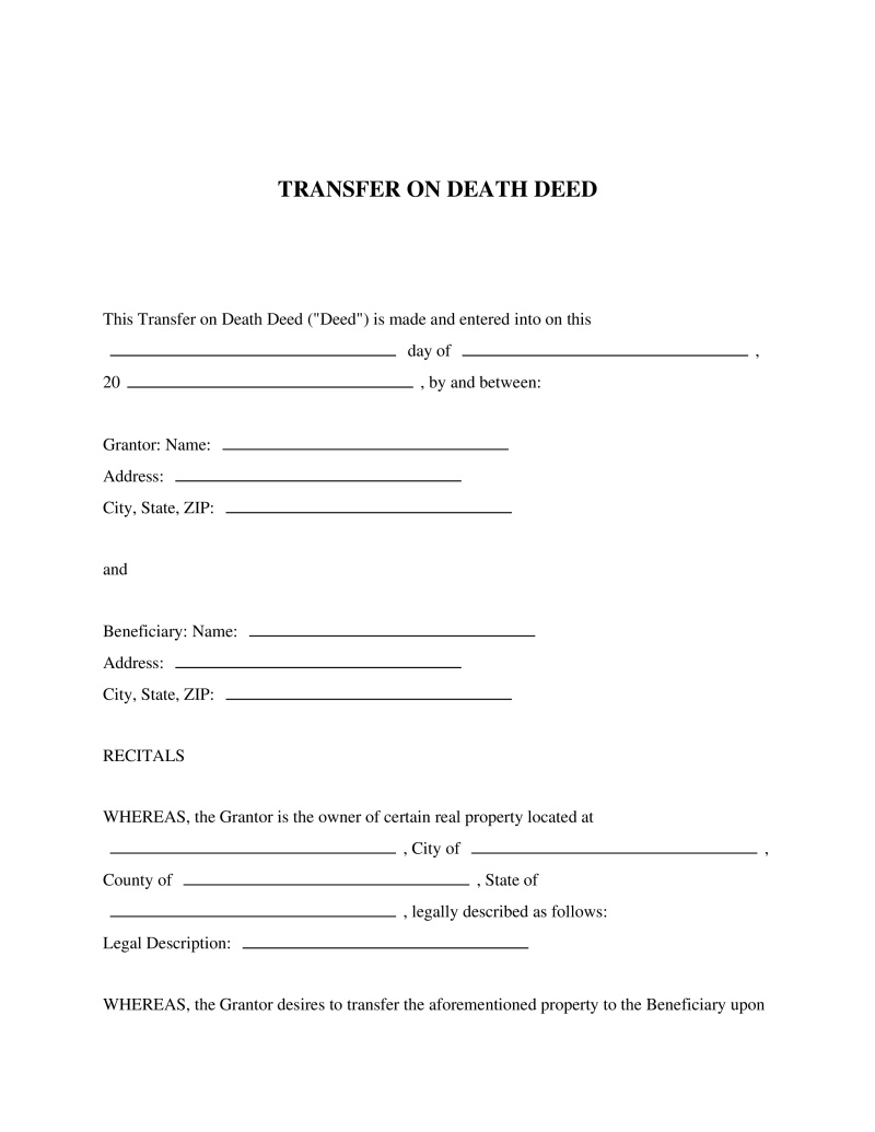 Transfer on Death (Beneficiary) Deed Form